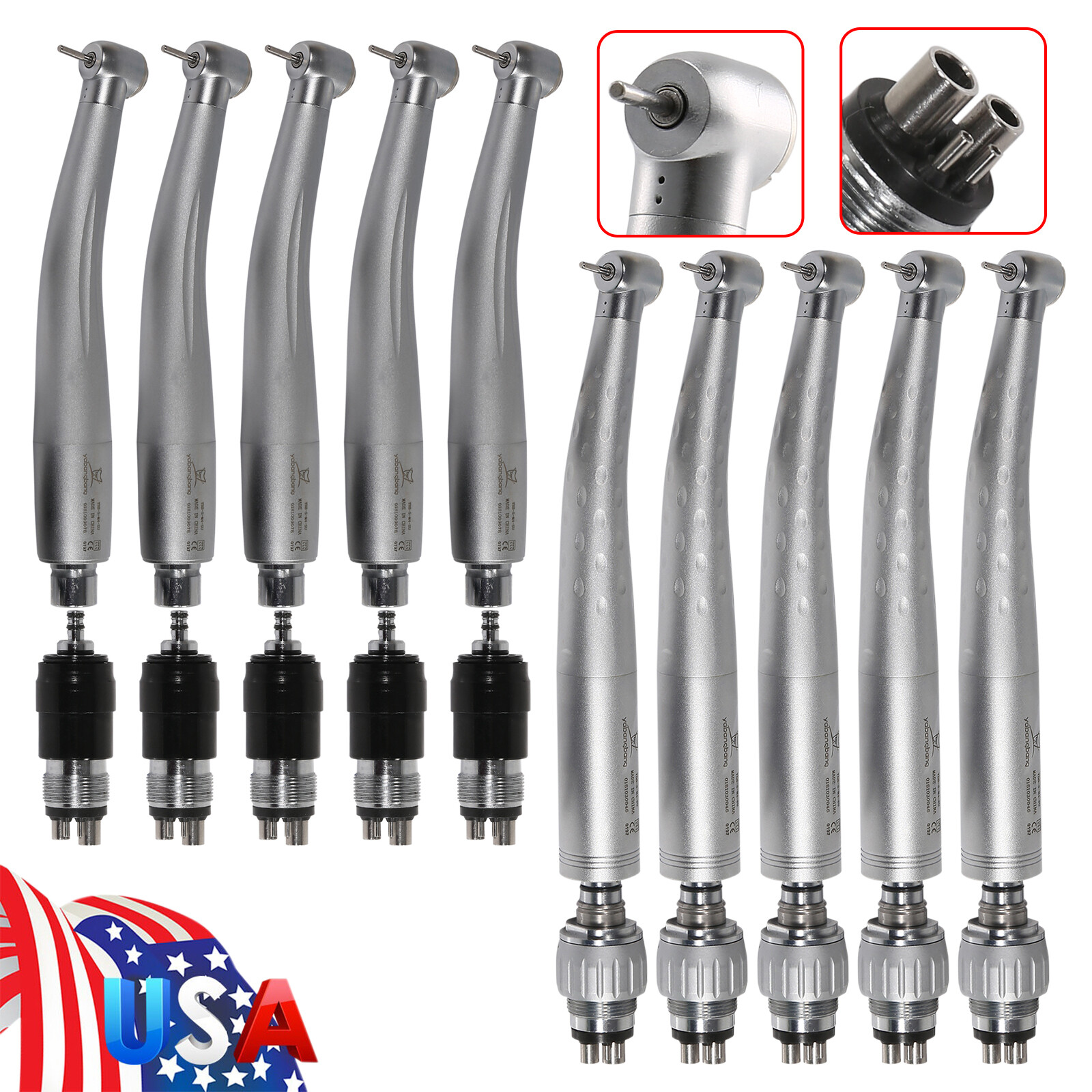 1-5 Yabangbang Dental Fast High Speed Handpiece with 4 Hole Quick Coupler Swivel