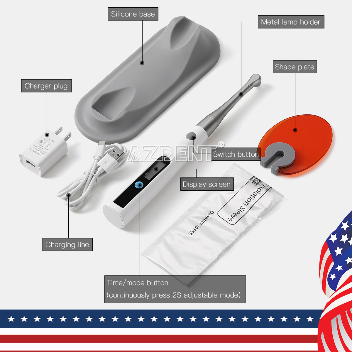 Dental LED Curing Light Lamp 1 Second Cure 1400mw/cm²/Cement Lining Luting Glue