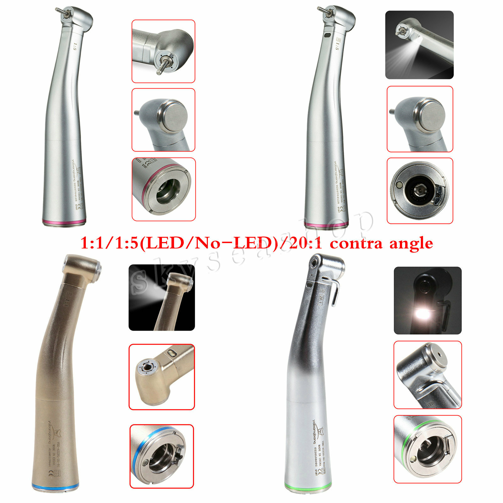 Dental 1:5/ 1:4.2/ 20:1/ 1:1 LED Fiber Optic Contra Angle fit NSK Electric Qa