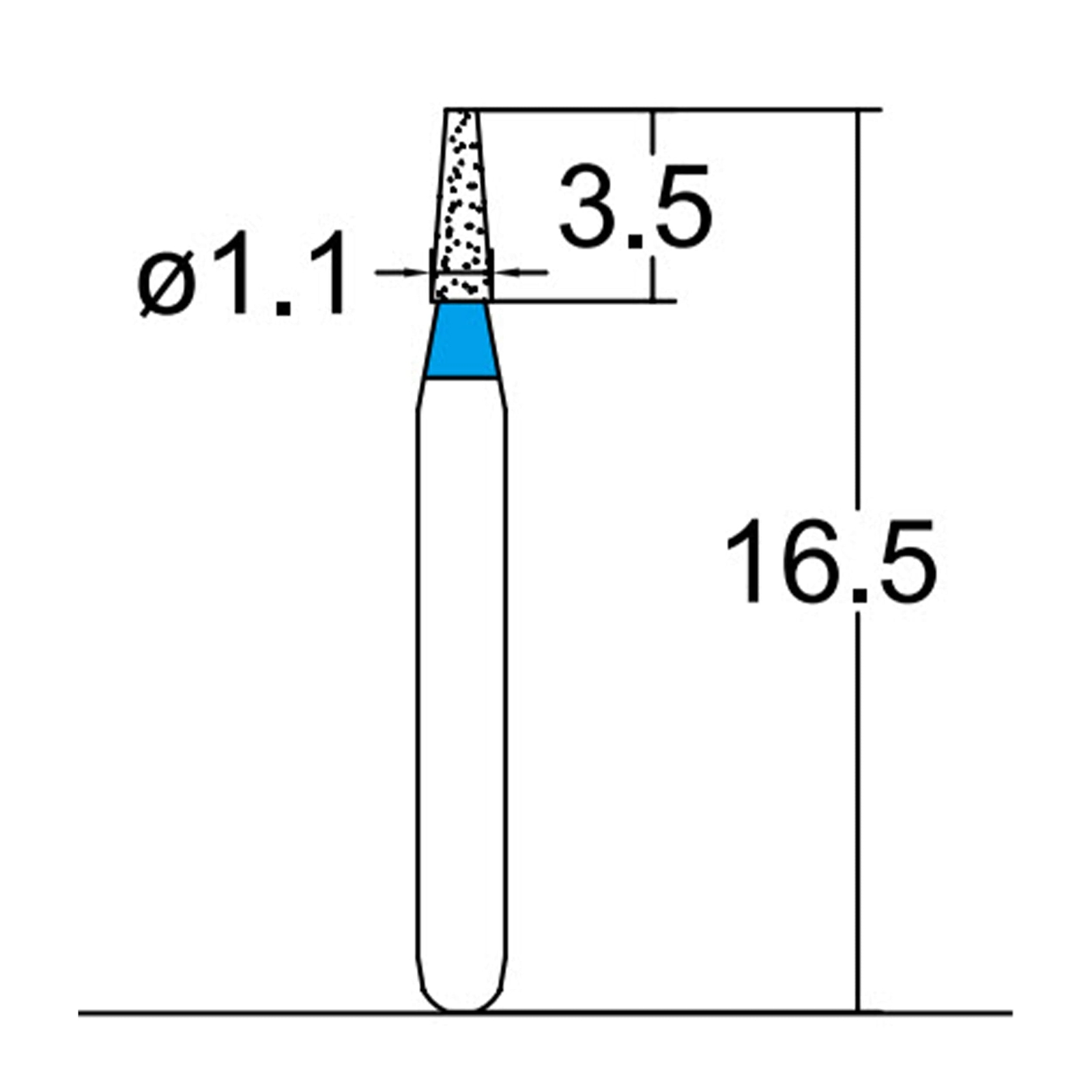 Conical, Truncated 1.1 mm Dia. Medium Grit Diamond Dental Bur 25 Pcs. 168.11M1S