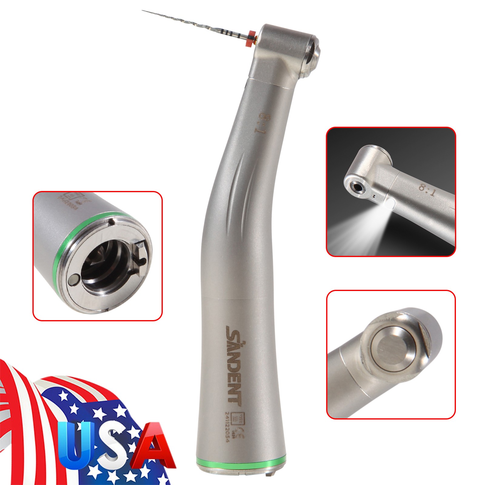 SANDENT Dental 8:1 Endo Handpiece Contra Angle Micro Head Fiber Optic ISO E Type