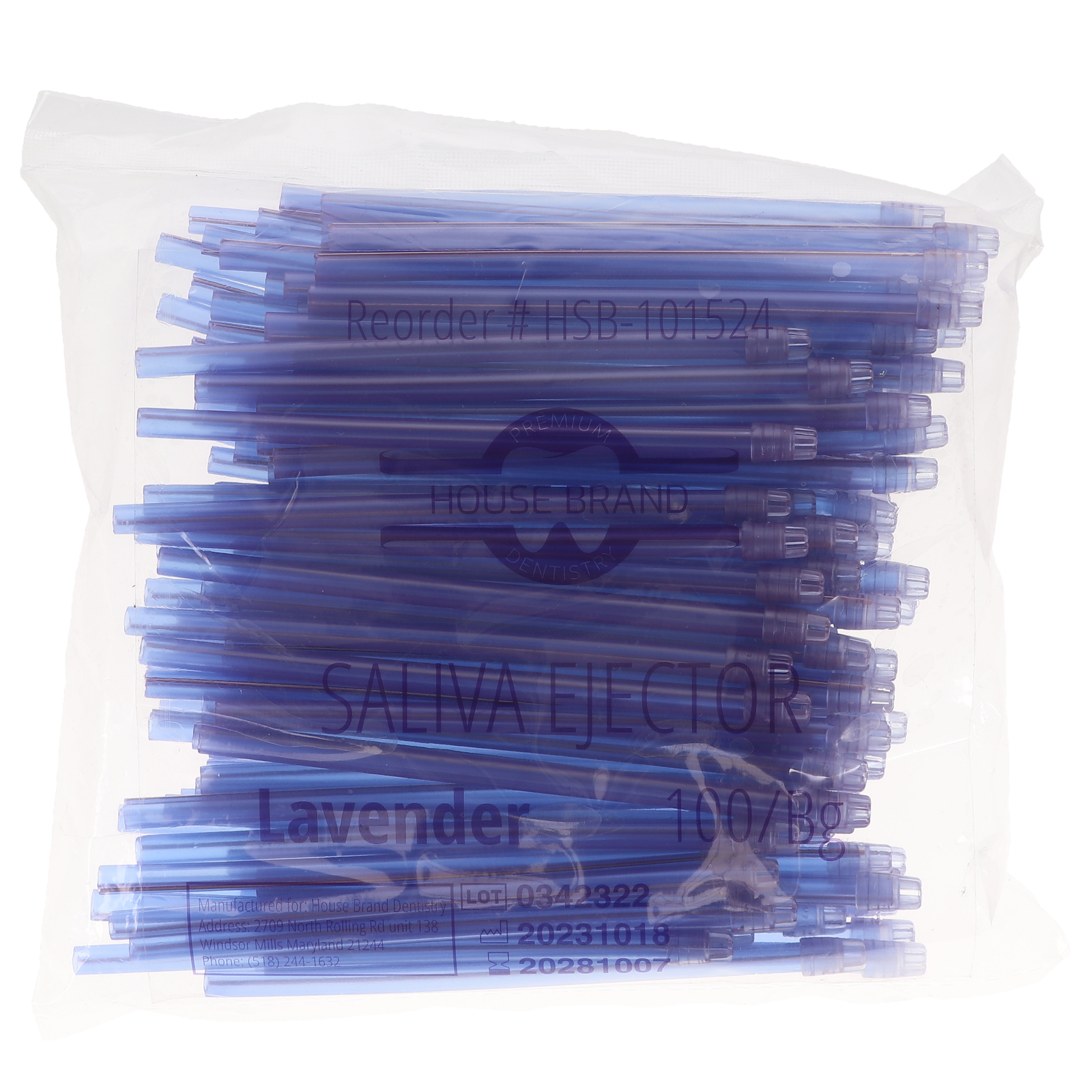 House Brand Dentistry 101524 HSB Saliva Ejectors Lavender/Lavender Tips 100/Pk