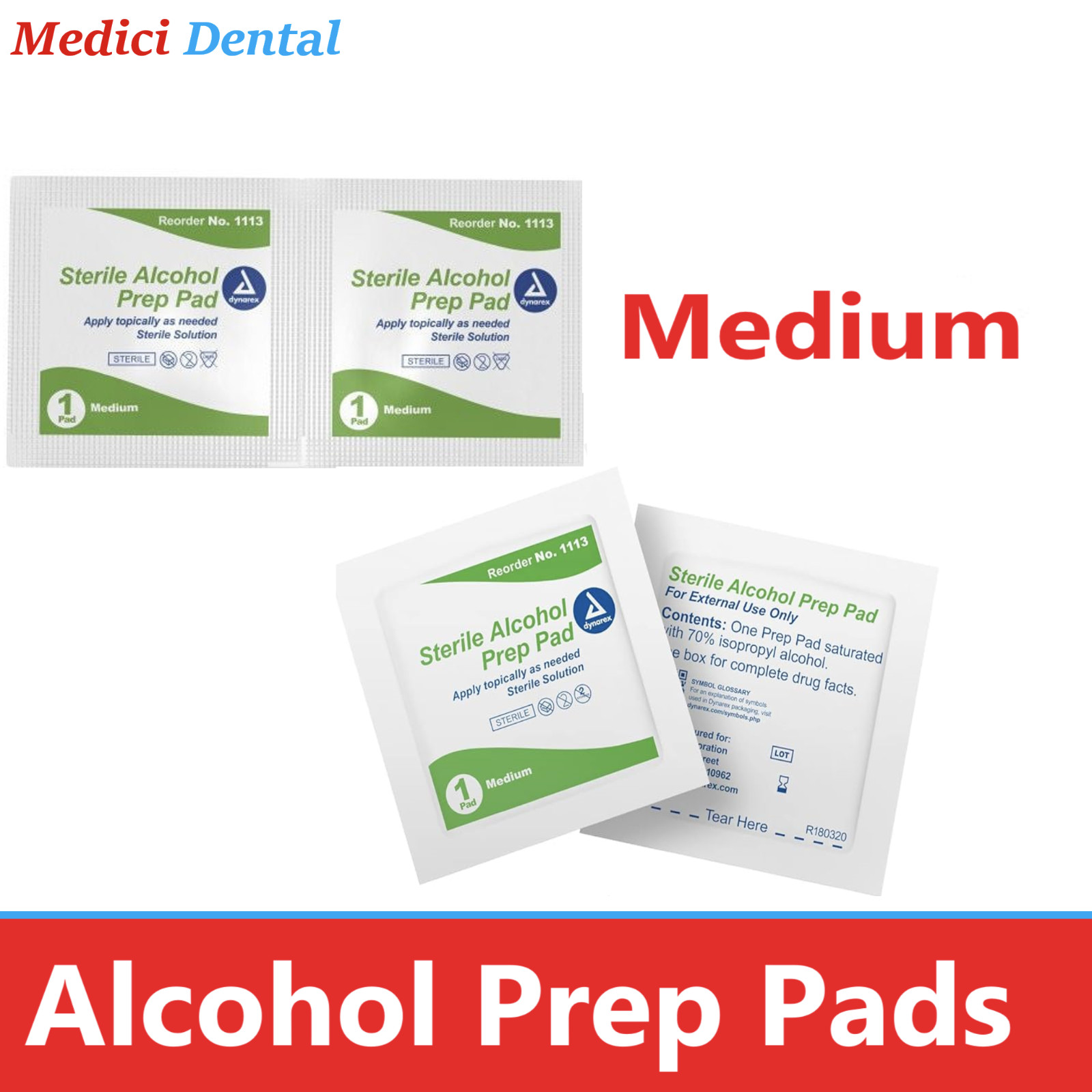 200-2000 MEDIUM ALCOHOL PREP PADS Wet Sterile Antiseptic Pack Manufacter Dynarex