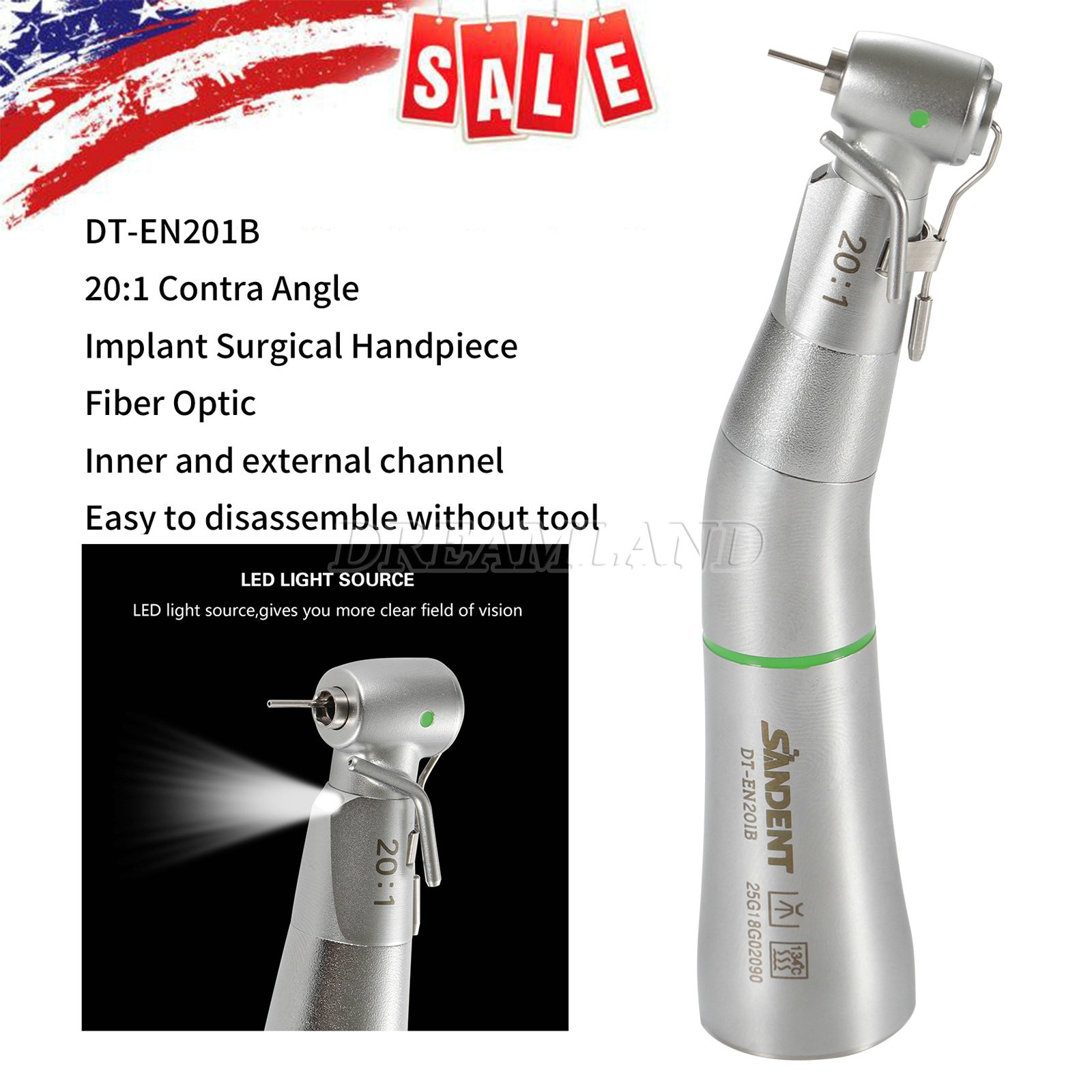 LED Fiber Optic 20:1 Detachable 75N Dental 20:1 Reduction Implant Handpiece