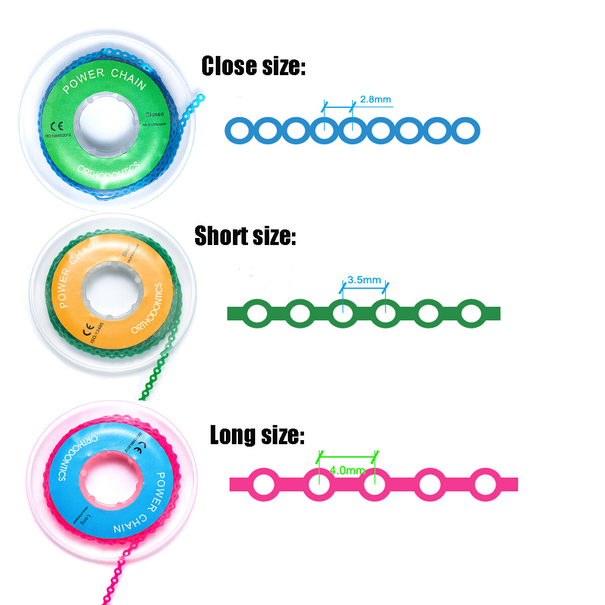 Dental Orthodontic Power Chains Elastic Braces Rubber Bands Short Long Closed