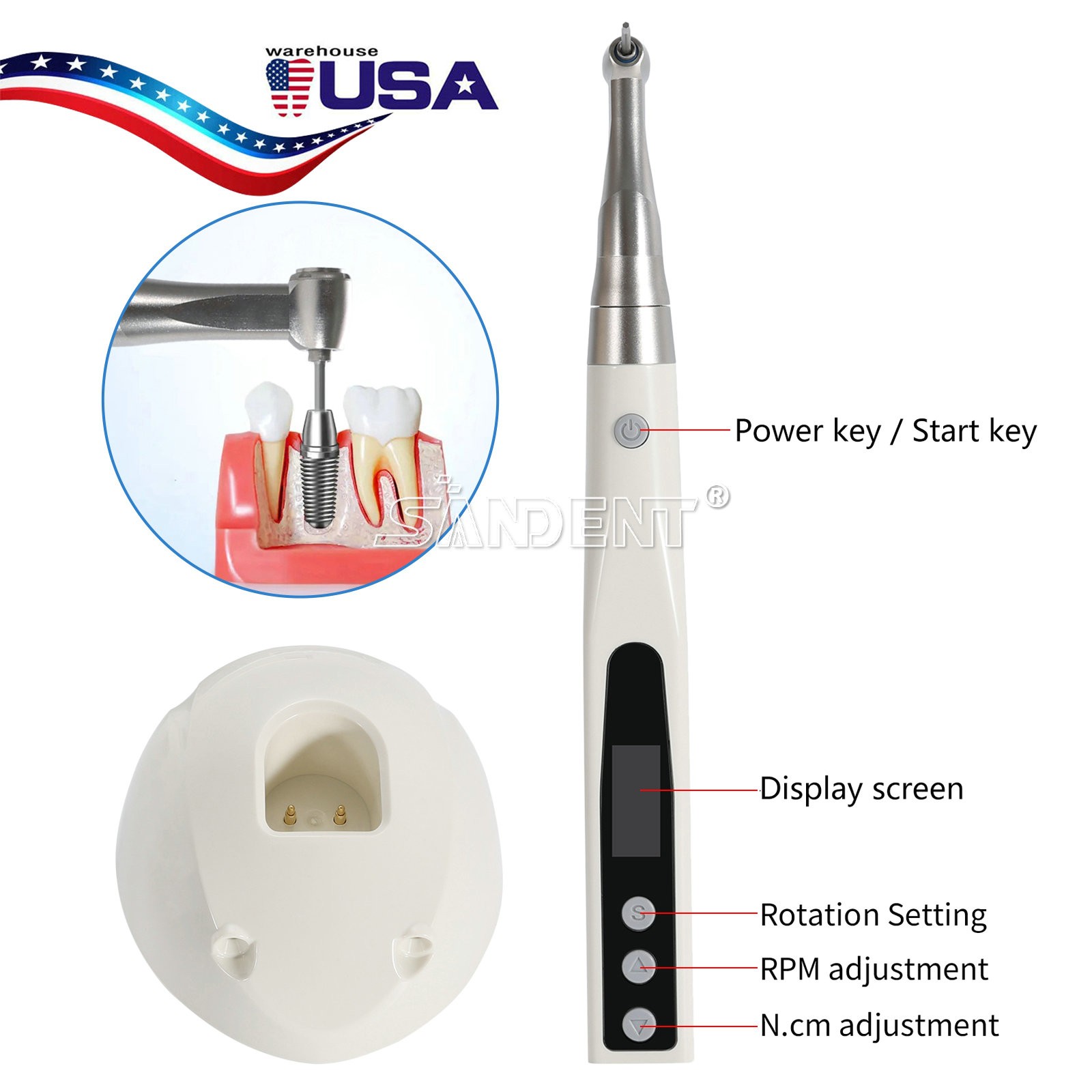 NSK Style Dental Low Speed Contra Angle Handpiece Push Button ø2.35mm E-TYPE