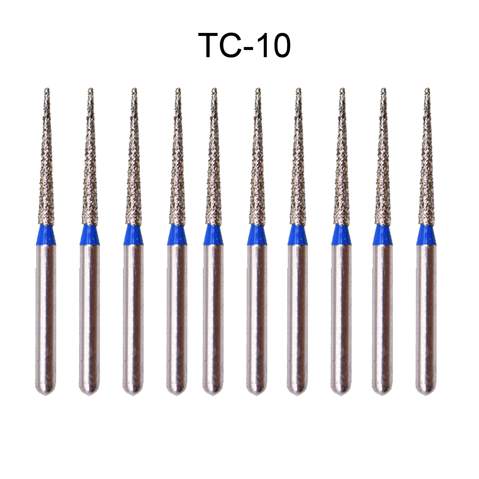 10Pcs DMXDENT Dental Diamond Burs FG Needle Taper TC-10 Standard Grit High Speed