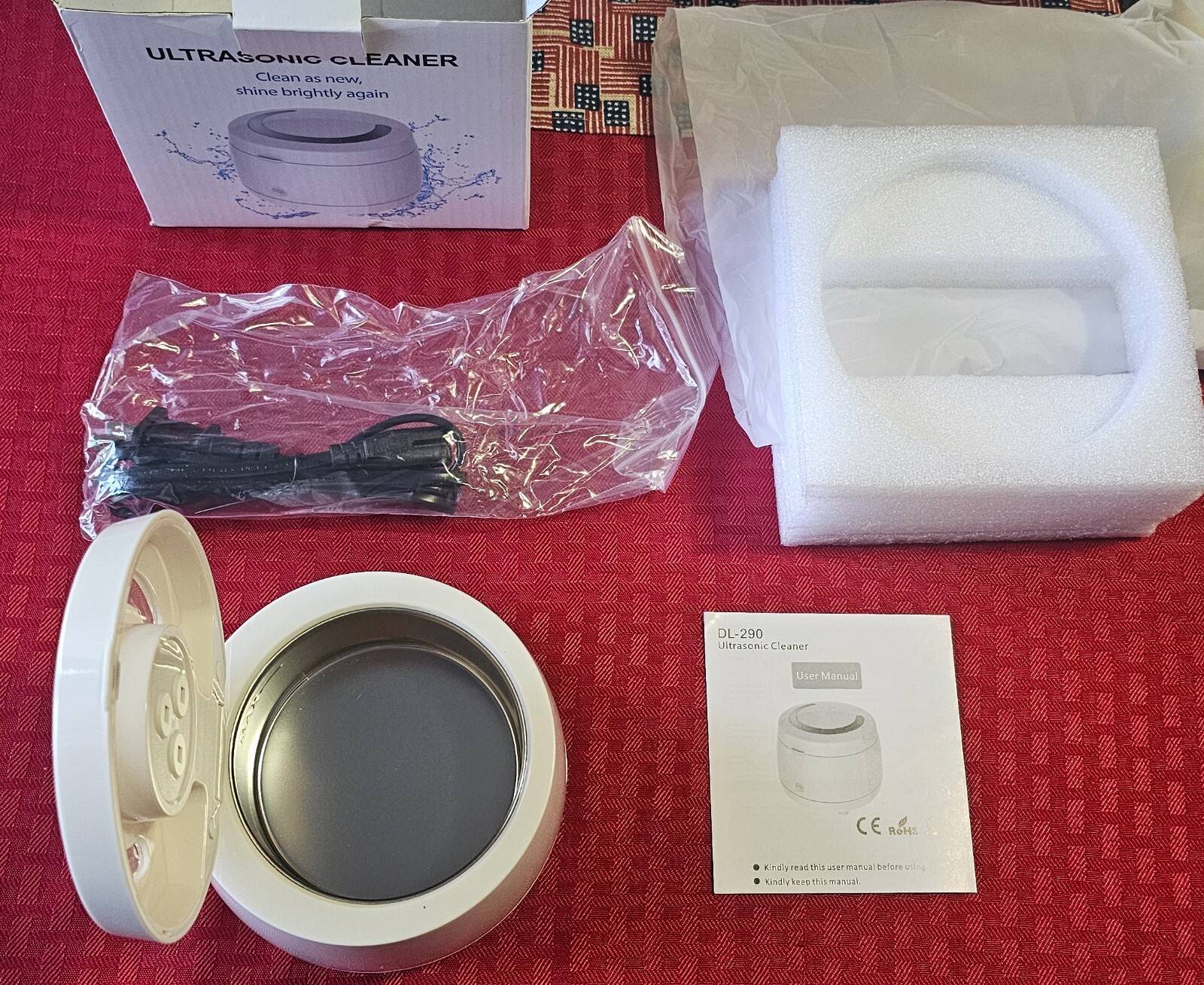 DL-290 ultrasonic cleaner; dentures, partials, retainers, mouthguards, jewelry