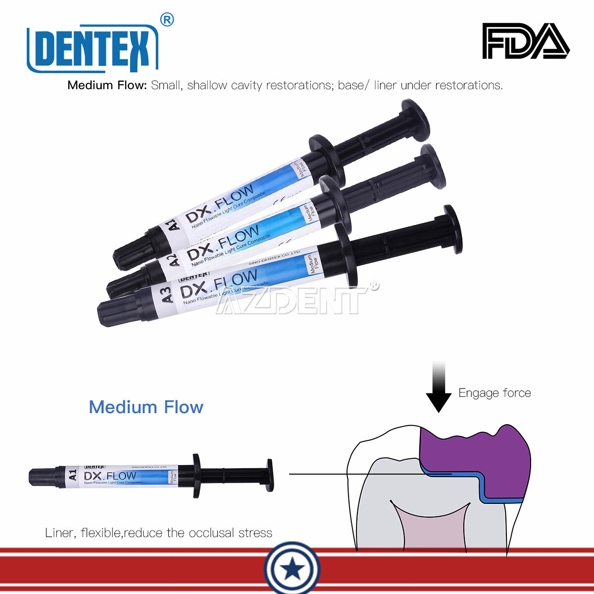 DX.FLOW DENTEX Flowable Medium Flow Light Cure Composite Resin A1, A2, A3