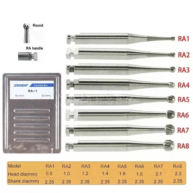 5-100 Dental Carbide Round Burs Regular Length Latch Burs Low Speed RA 2 4 6