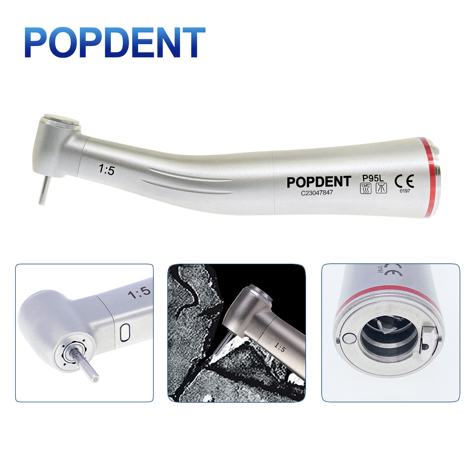 POPDENT Dental Electric Handpiece 1:5 Contra Angle Fiber Optic High Speed NSK