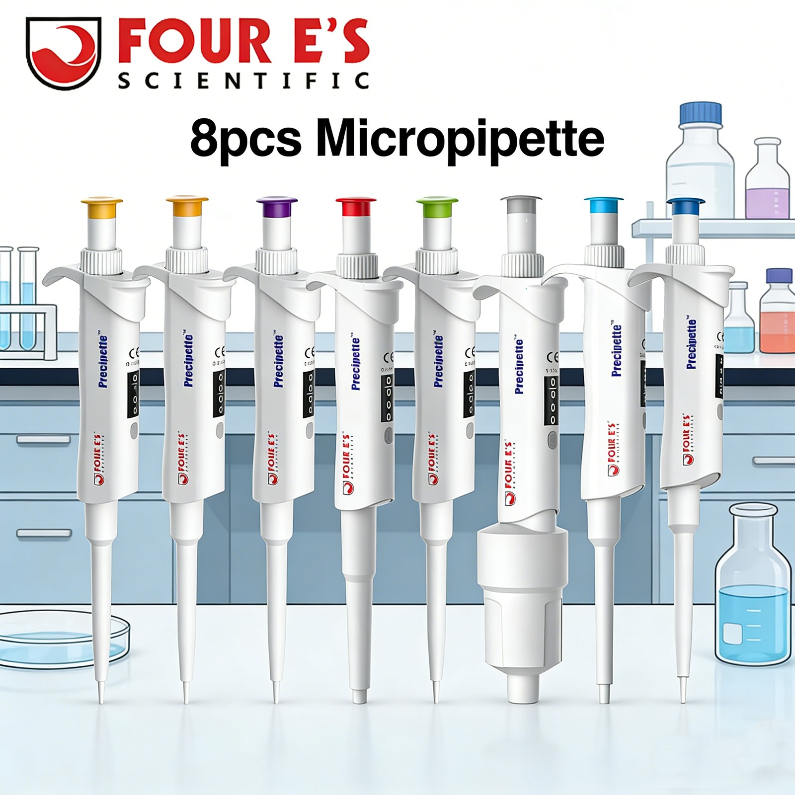 8-Piece 0.1μl to 10ml Micropipette Adjustable Volume Single Channel Pipettor Set