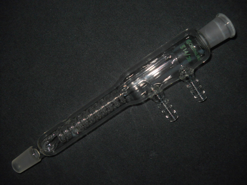 CHEMGLASS Style “A” 14/20 Joint Glass Coil Style Reflux Condenser, 205mm OAL