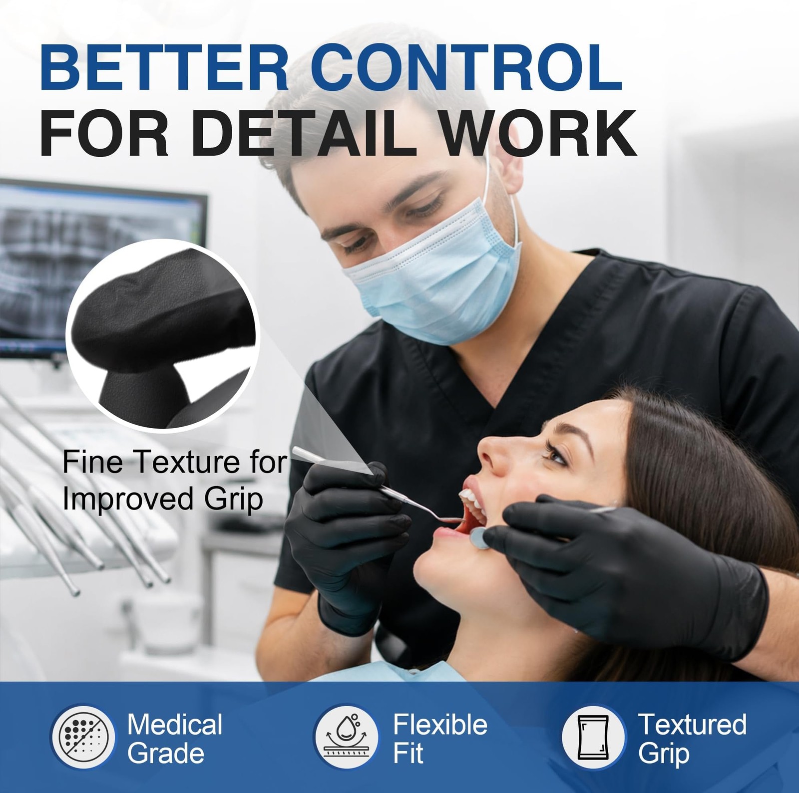 Schneider Medical Black Nitrile Exam Gloves, 5 Mil Latex-Free & Powder-Free D…
