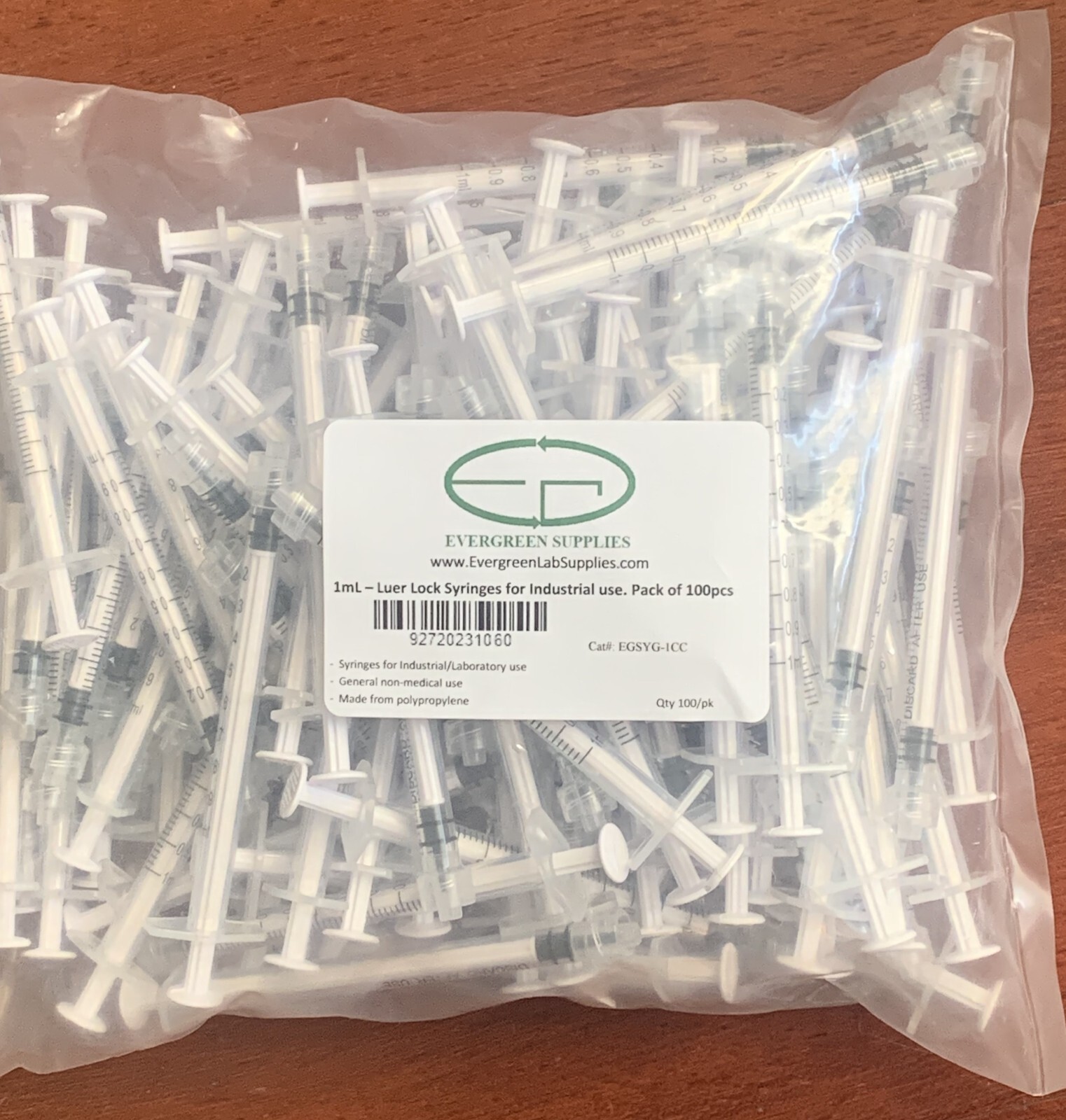 Luer-Lock Syringes, 1mL, no needles, Disposable, clear, Case of 1000 pcs