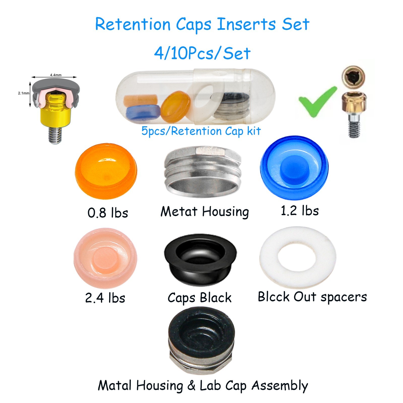 US Dental Locator Overdenture Abutment Retention Male Cap Inserts Lab Processing