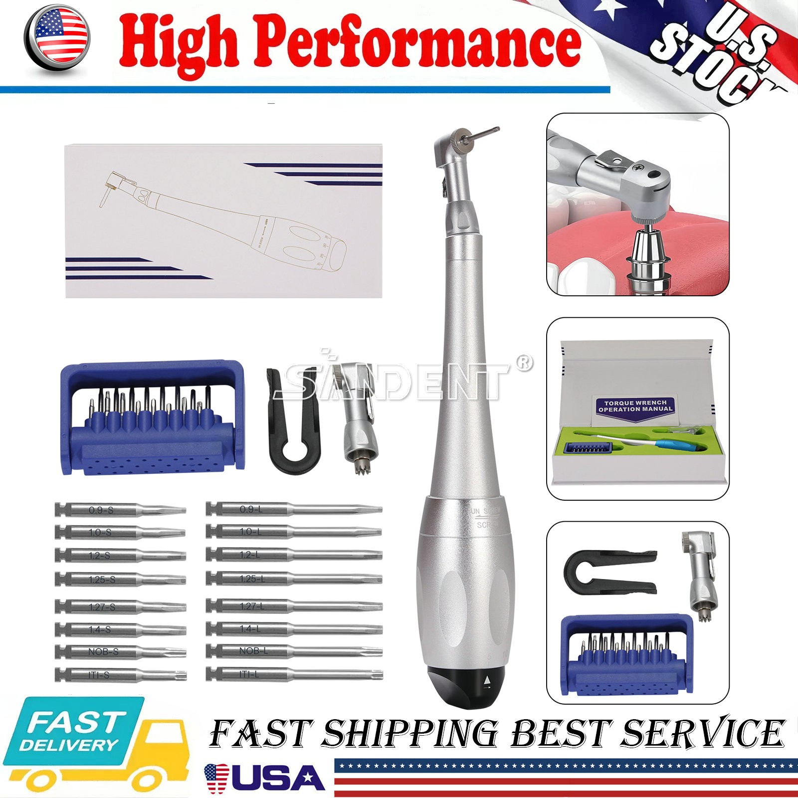 Dental Universal Implant Torque Wrench Handpiece Torque Wrench Driver 2 head+16