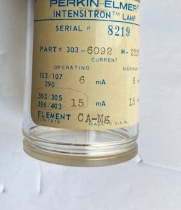 PERKIN ELMER INTENSITRON LAMP P/N 303-6092 M-2357 ELEMENT Ca-Mg