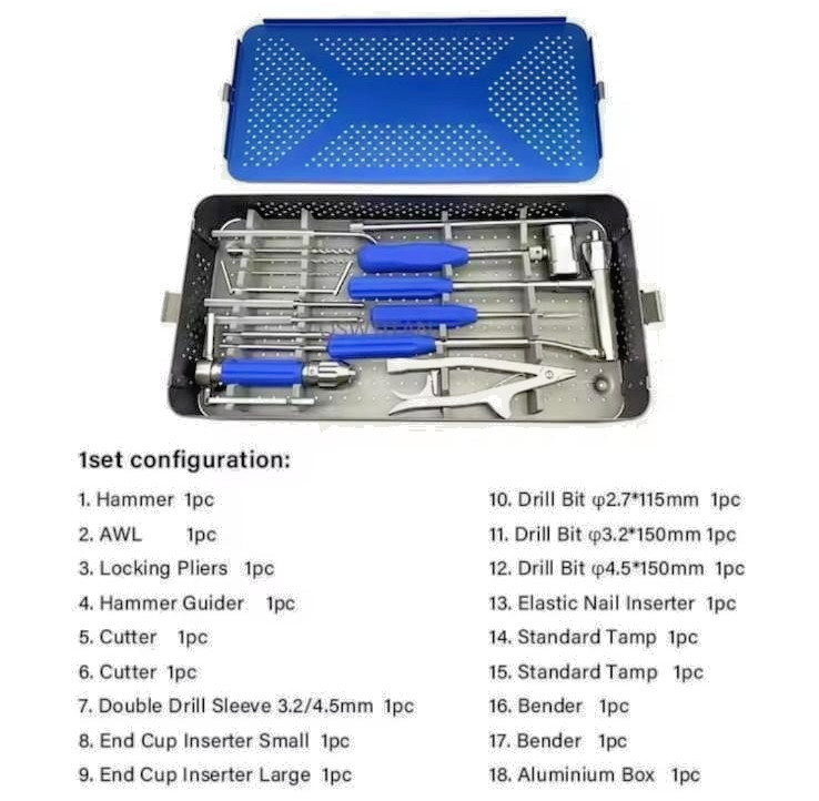 Elastic Nail Instrumentation Set With Titanium Case Box Surgical Instruments