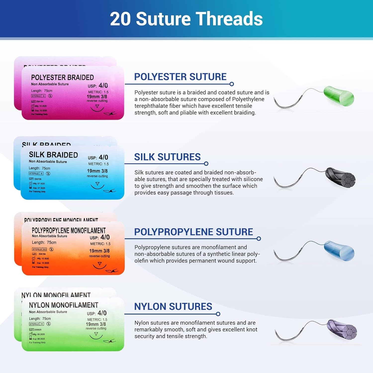 Medical Suture Practice Kit Complete Set with Large Silicone Pad Tools Thread