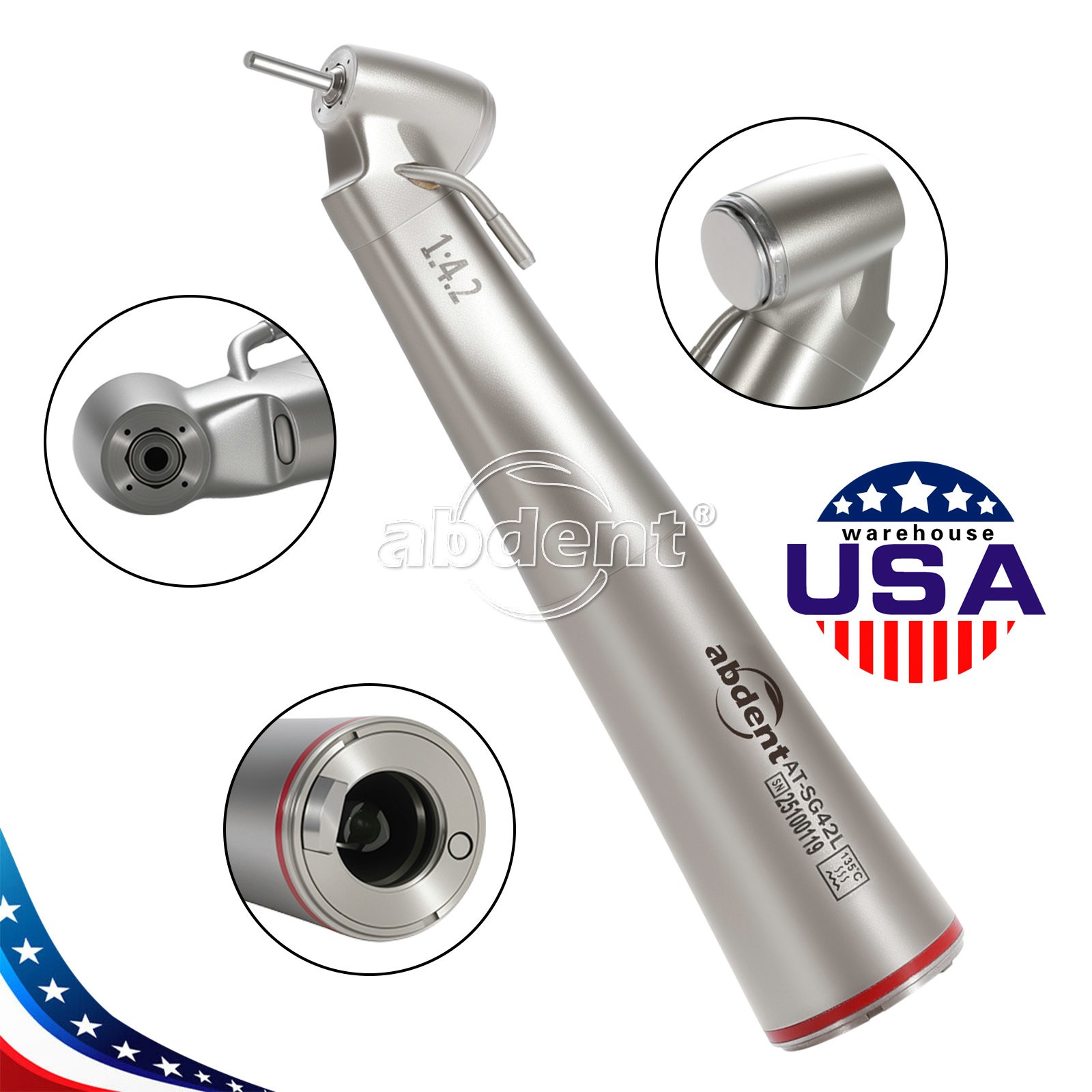 Dental 45° LED Contra Angle 1:4.2 Increasing Surgical Handpiece Quattro Spray