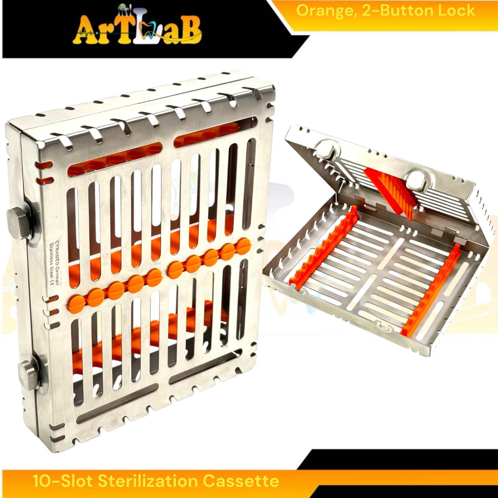 Dental Instrument Sterilization Autoclave Box, 10 Slot, Double-Button Lock 1pc
