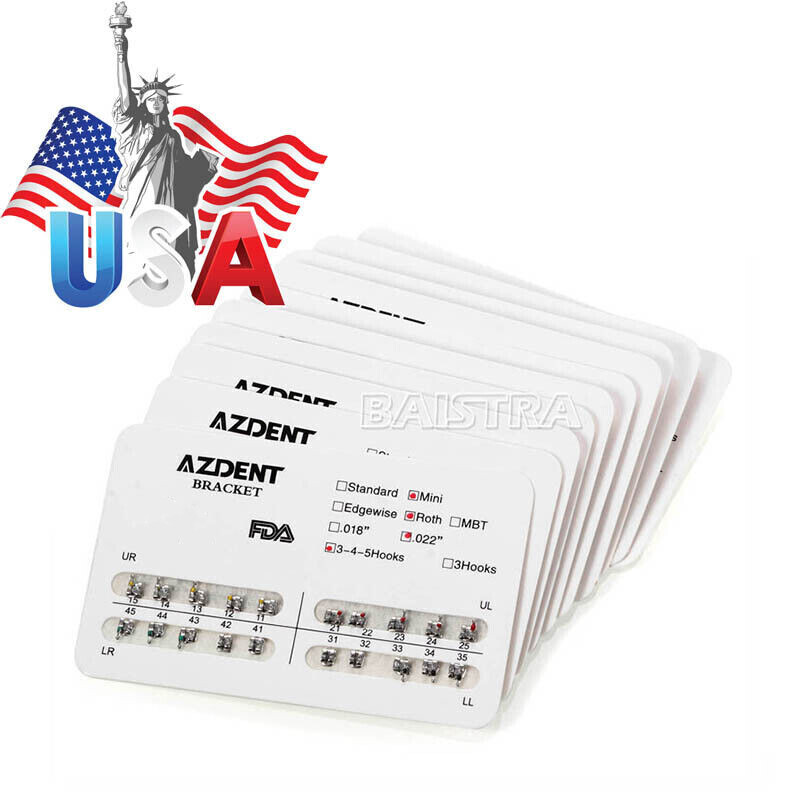 10XAZDENT Dental Ortho Metal Brackets Braces Mini/Standard Roth/MBT.022 Hook 345