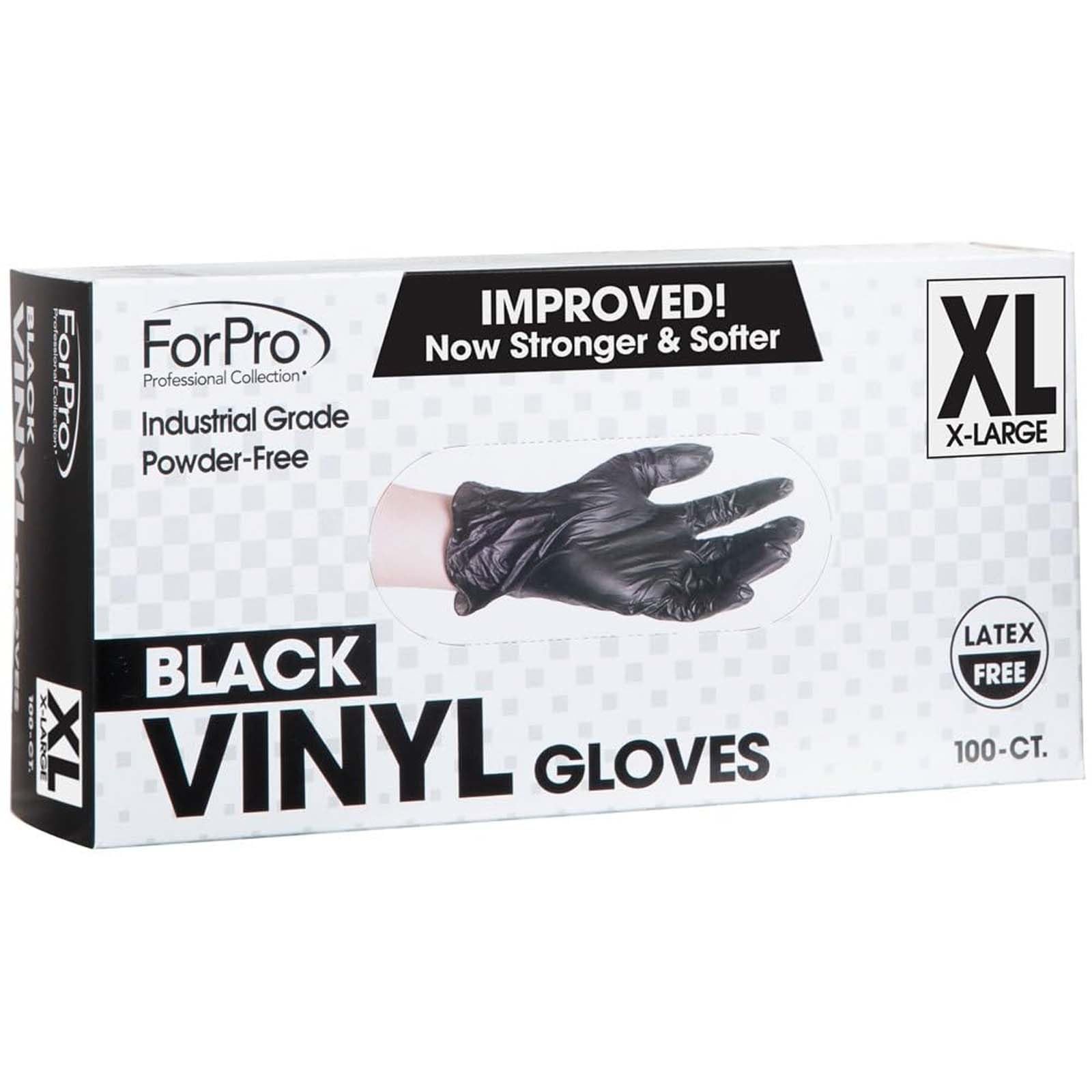 ForPro Black Vinyl Disposable Gloves, Powder~Free, Food Safe, X~Large, 100ct