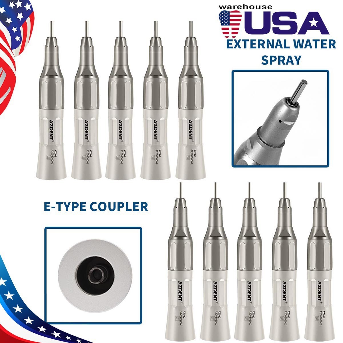 3Pcs Dental Slow Low Speed Straight Handpiece Nose Cone E-type HP USPS