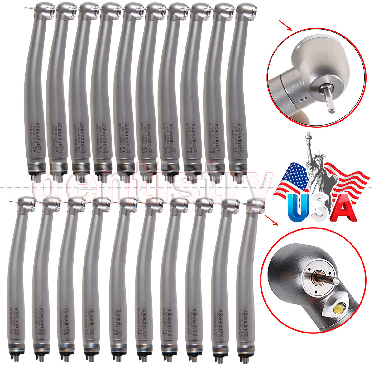 Dental High Speed Handpiece with LED/without LED Air Turbine 4 Holes Drill USA