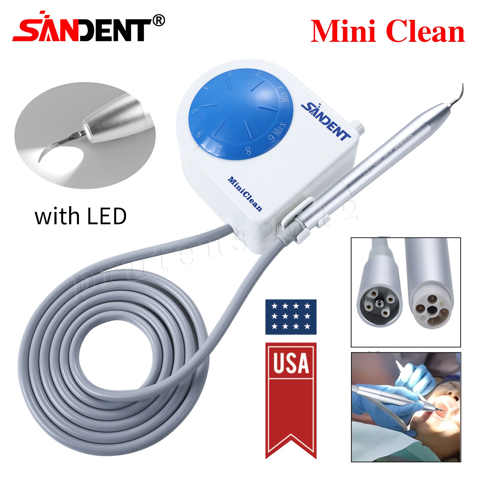 Dental LED MINI Ultrasonic Scaler with 5 Tips Fit EMS WOODPECKER 110V US Plug