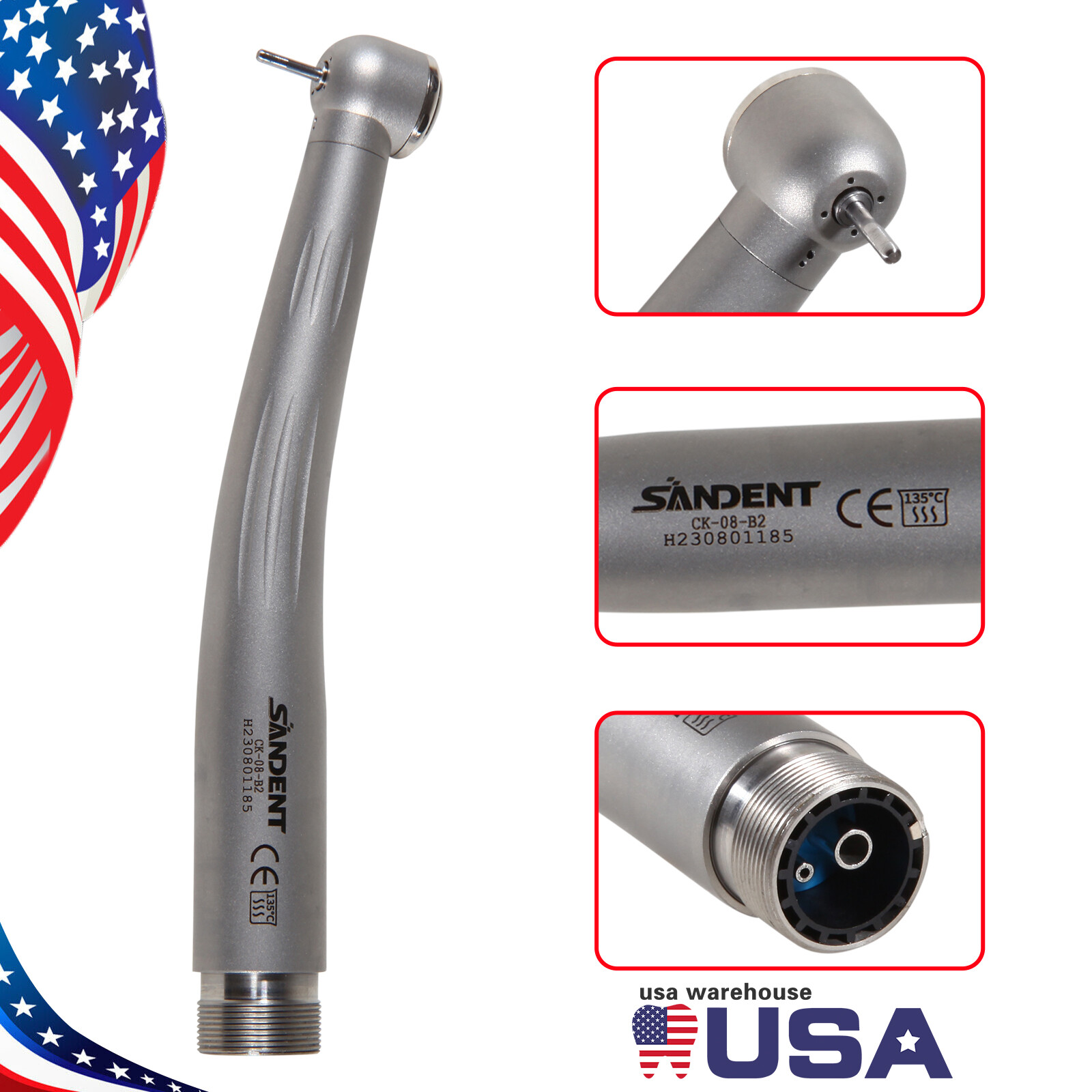 SANDENT Dental Standard Head High Speed Handpiece Push Button 2Hole Clean System