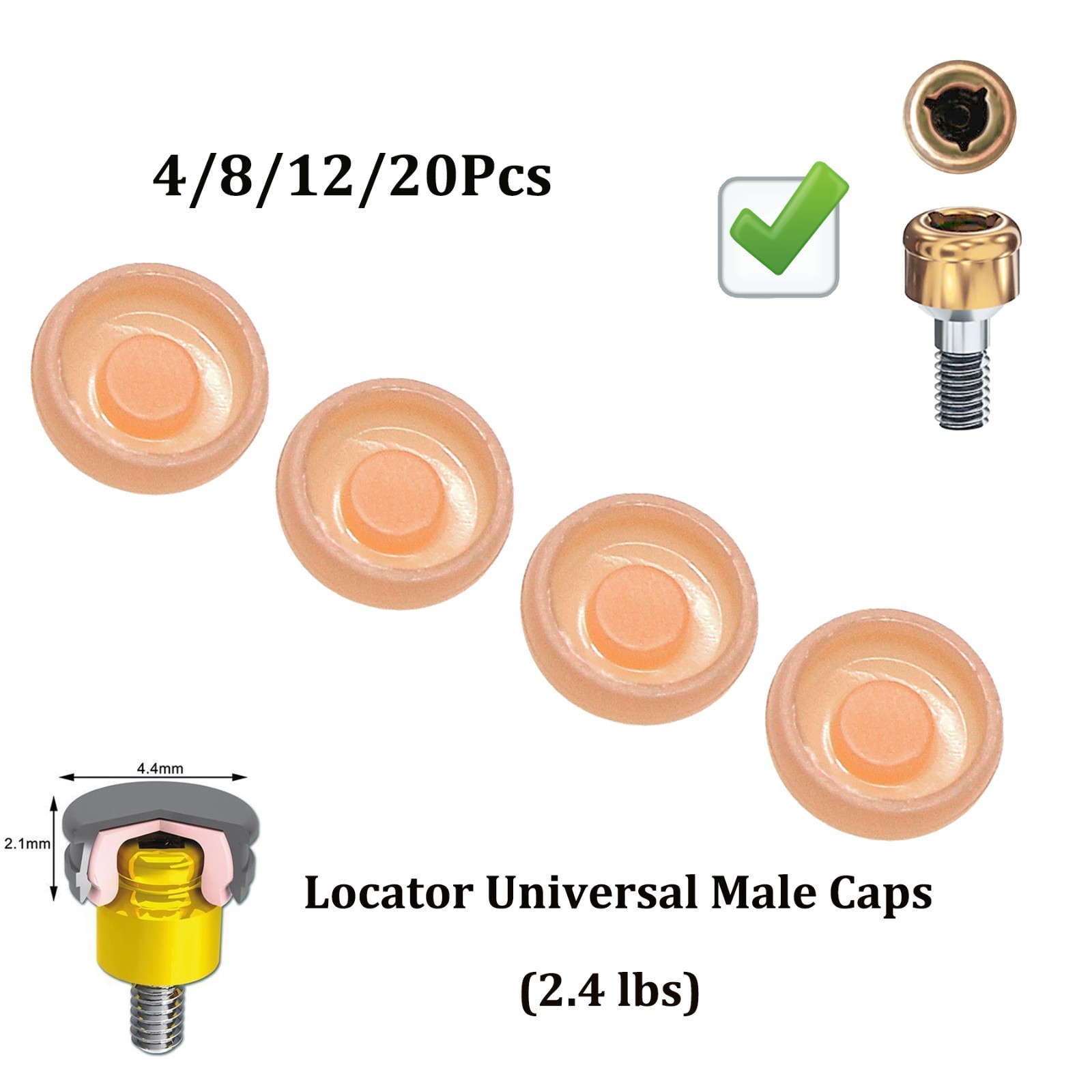 US Dental Retention Locator Male Caps Replacement Kit Universal Remove Core Tool