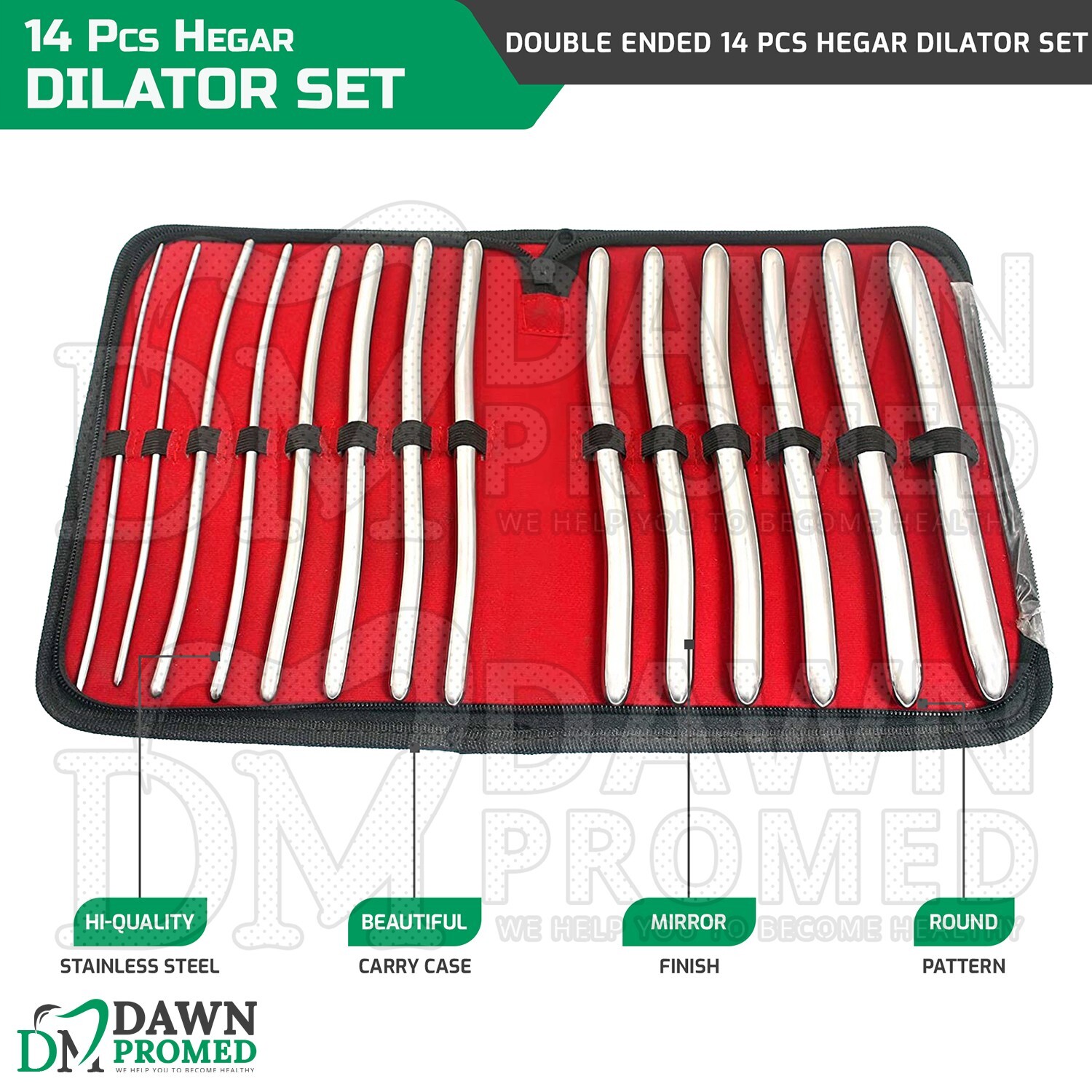 14 Pcs Hegar Uterine Dilator Set Double Ended OB/GYN Instruments German Grade