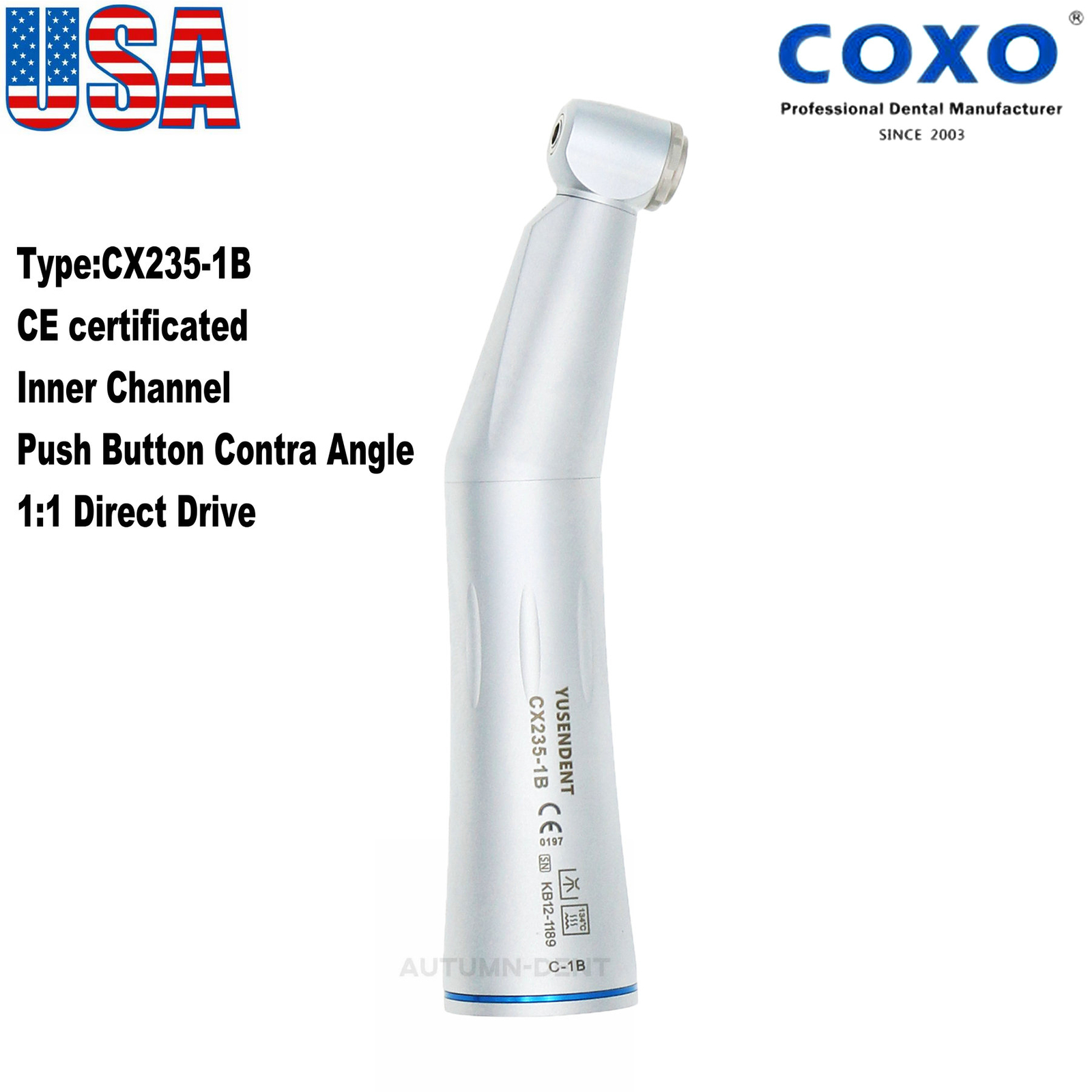 COXO YUSENDENT Dental 1:1 Low Speed Contra Angle Handpiece Inner Water CX235-1B
