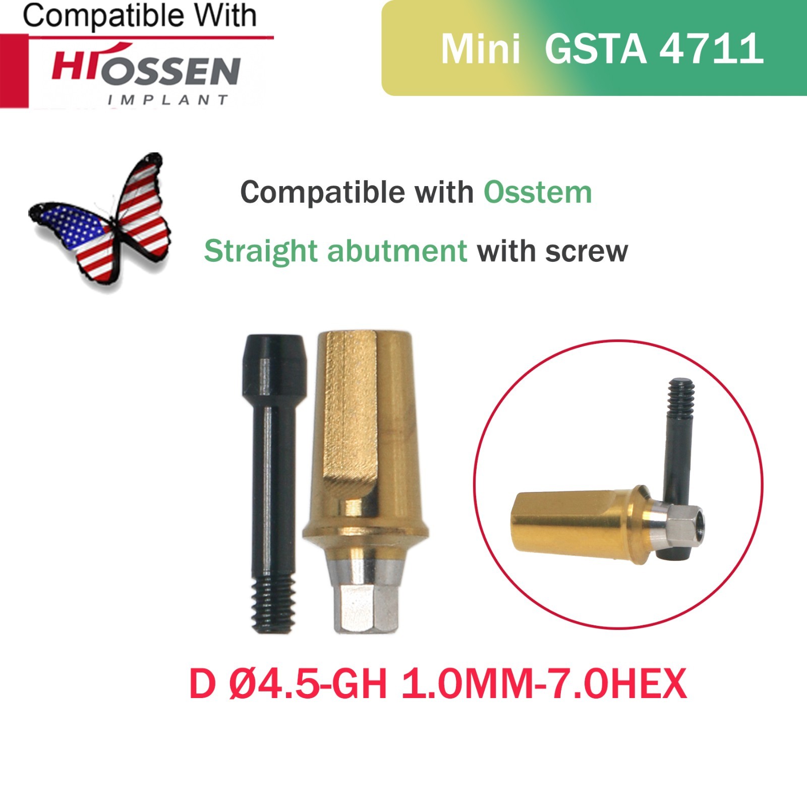 US Titanium Straight Transfer Abutment Fit Hiossen ET III MINI Regular Platform