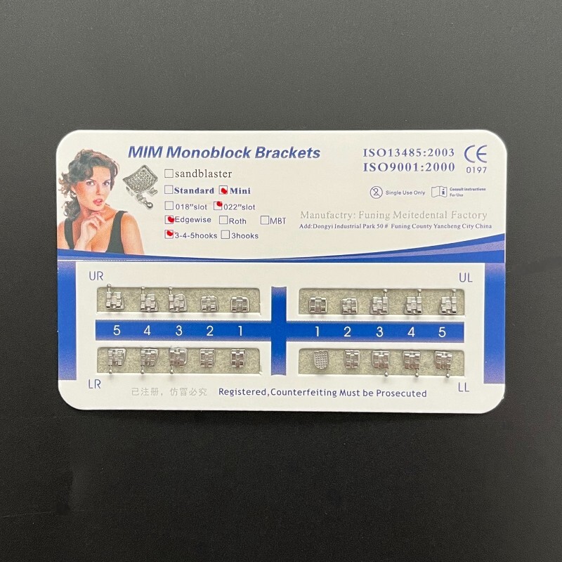 50Set Dental Orthodontics MIM Monoblock Brackets Mini Edgewise 022 345/3/no hook