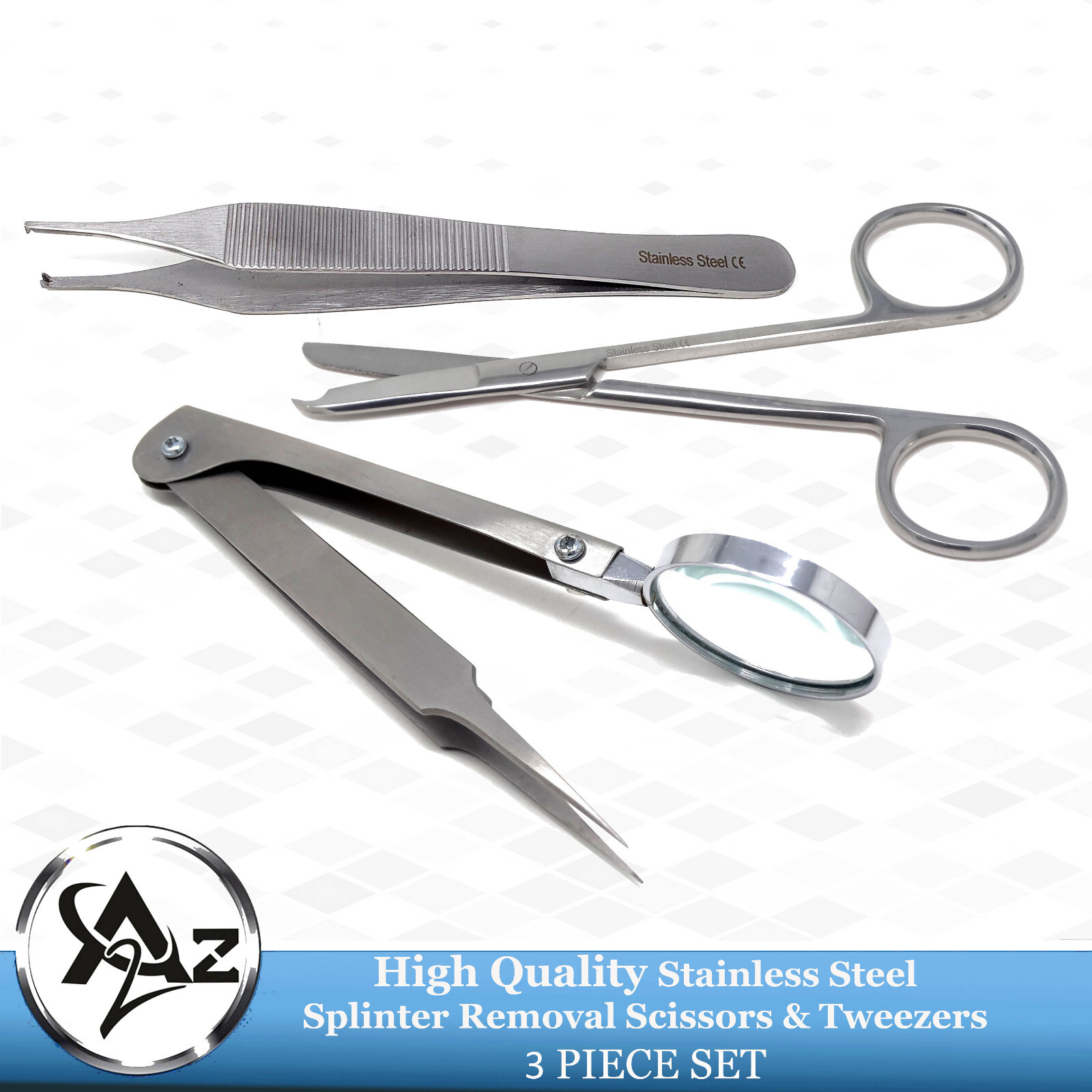 3x Splinter Removing Forceps With Magnifier First Aid Foreign Object Removal Kit