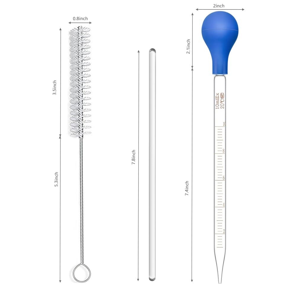 6 Pack 10ml Glass Graduated Dropper Pipette with 2-Pack 8″ Glass Stir Rod