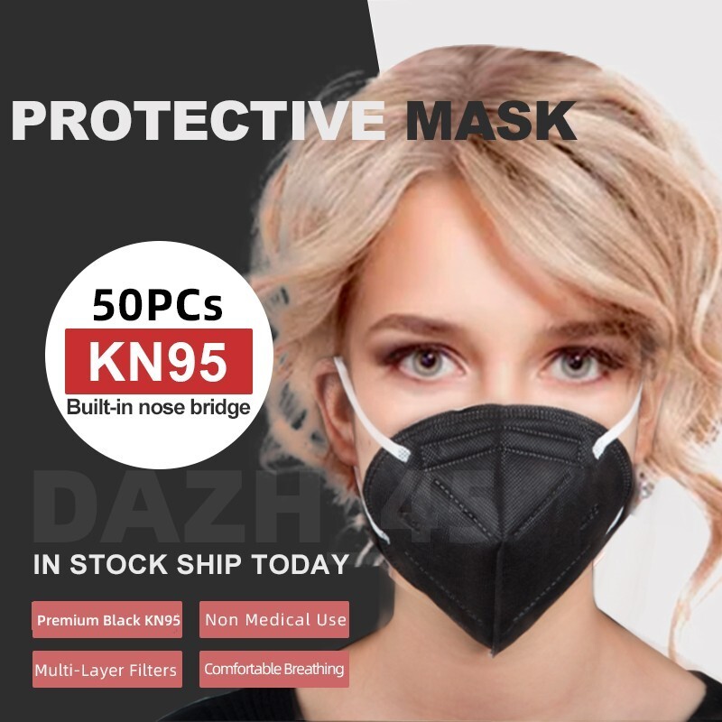 Black 50 Pcs KN95 Protective 5 Layer Face Mask Black K N95 Disposable Mask