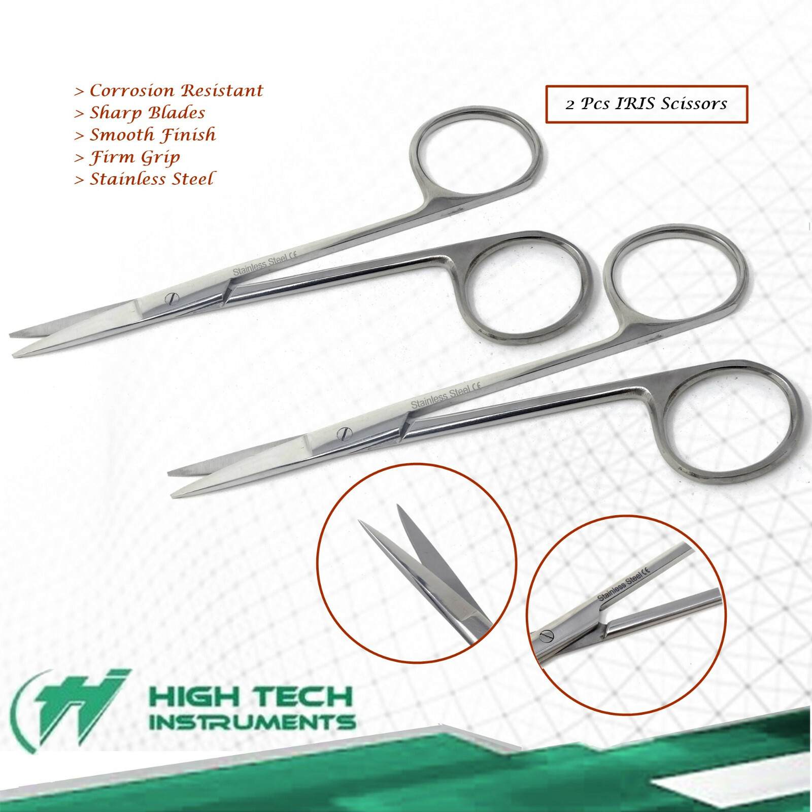 2 Pcs Medical Iris Scissors Straight Dental Surgical Tissue Sharp Blades Shears