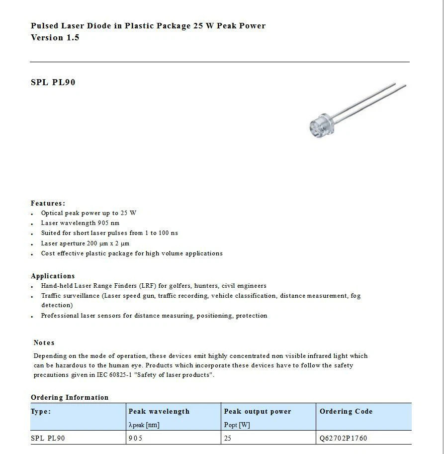 905nm 25W/75W SPLPL90/SPLPL90-3 Pulsed Laser Diode