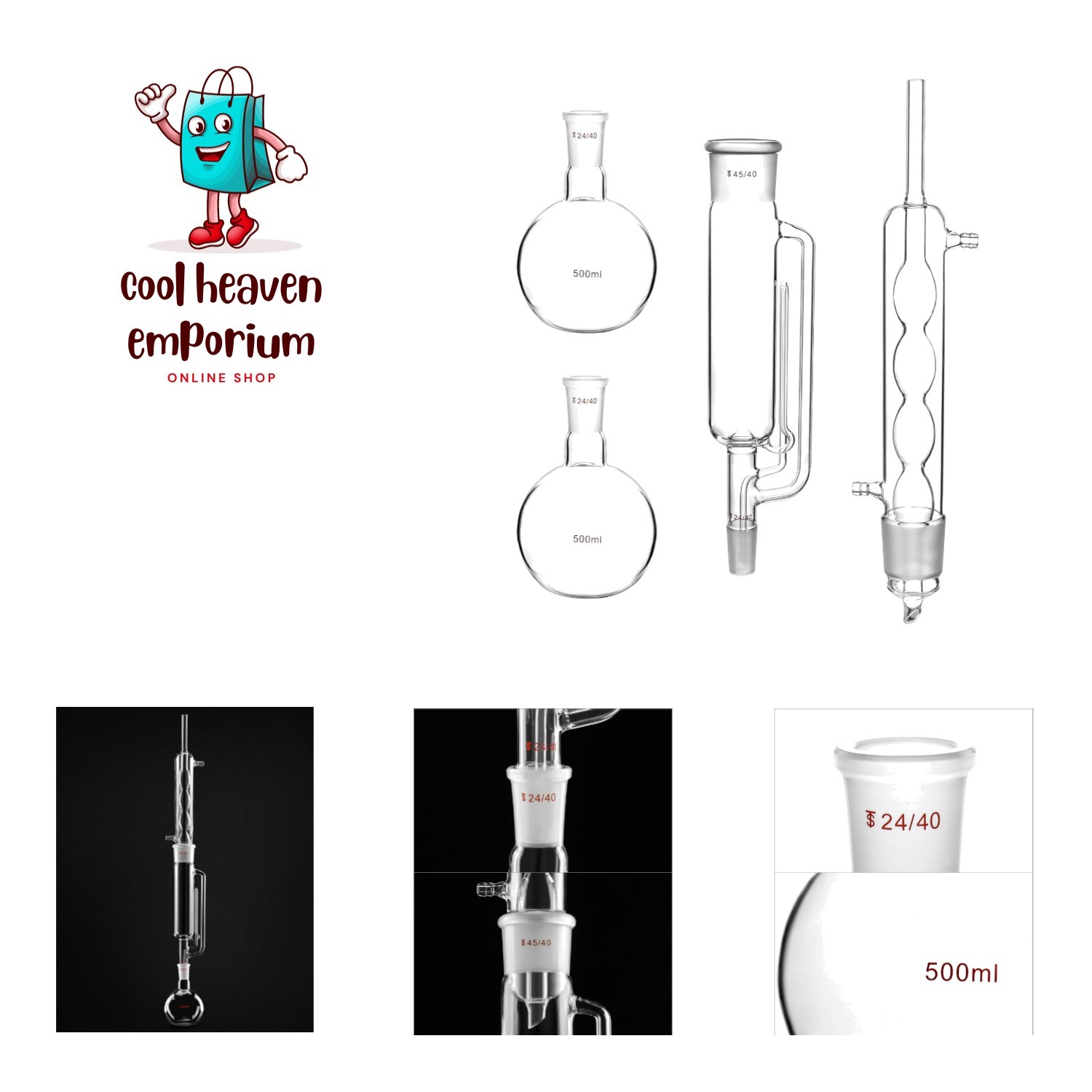 Durable Borosilicate Glass Soxhlet Extractor Set – 500ml Capacity & 45/40 Joints