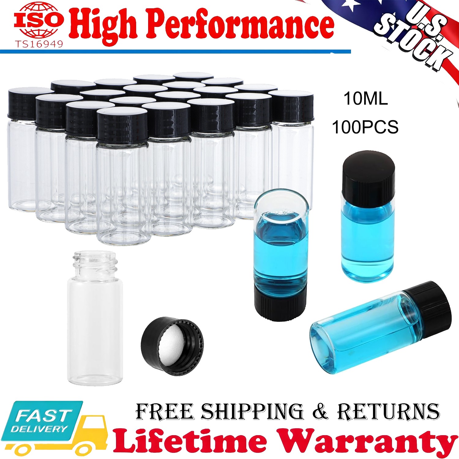 100pcs 10ml Clear Glass Vials, Sample Vials with Screw Caps Small Liquid Bottles