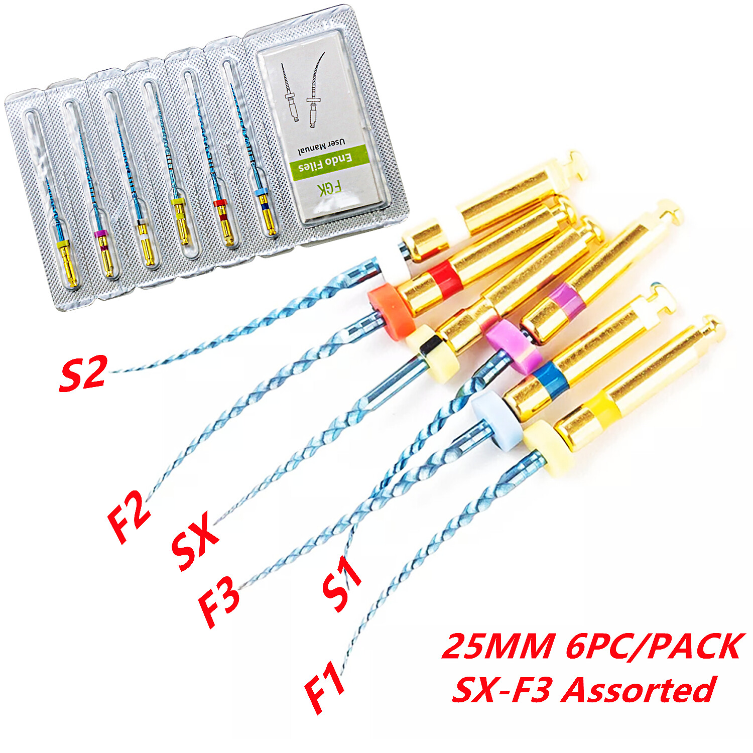 6pcs/pack 25MM Dental Endo Rotary Files Blue Taper NITI Endodontic Files SX-F3