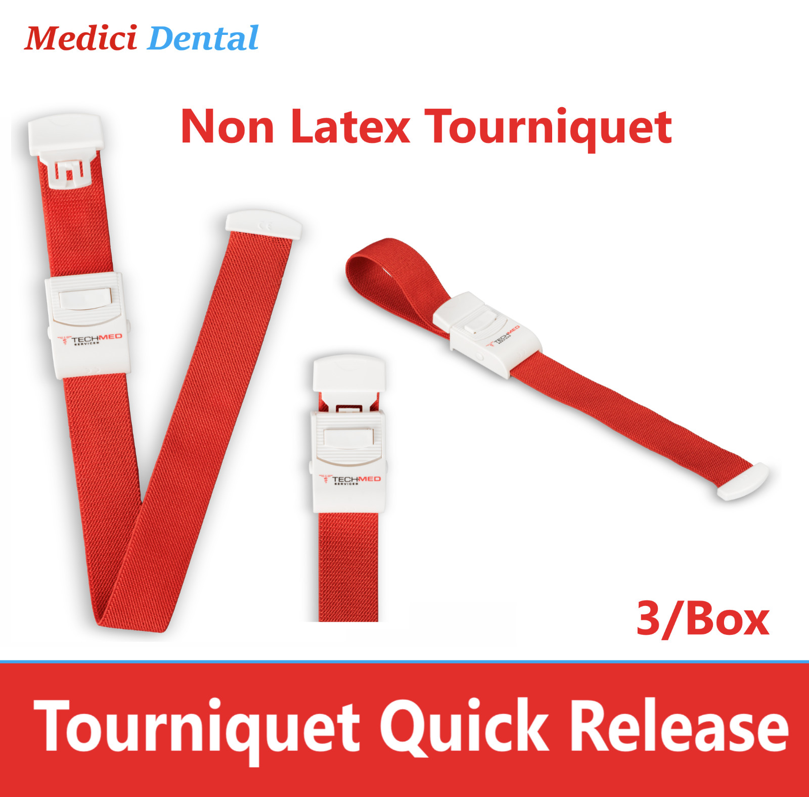 DUKAL TECH-MED Tourniquet, Quick Release, Universal, Red, Latex Free (LF), 3/Pk