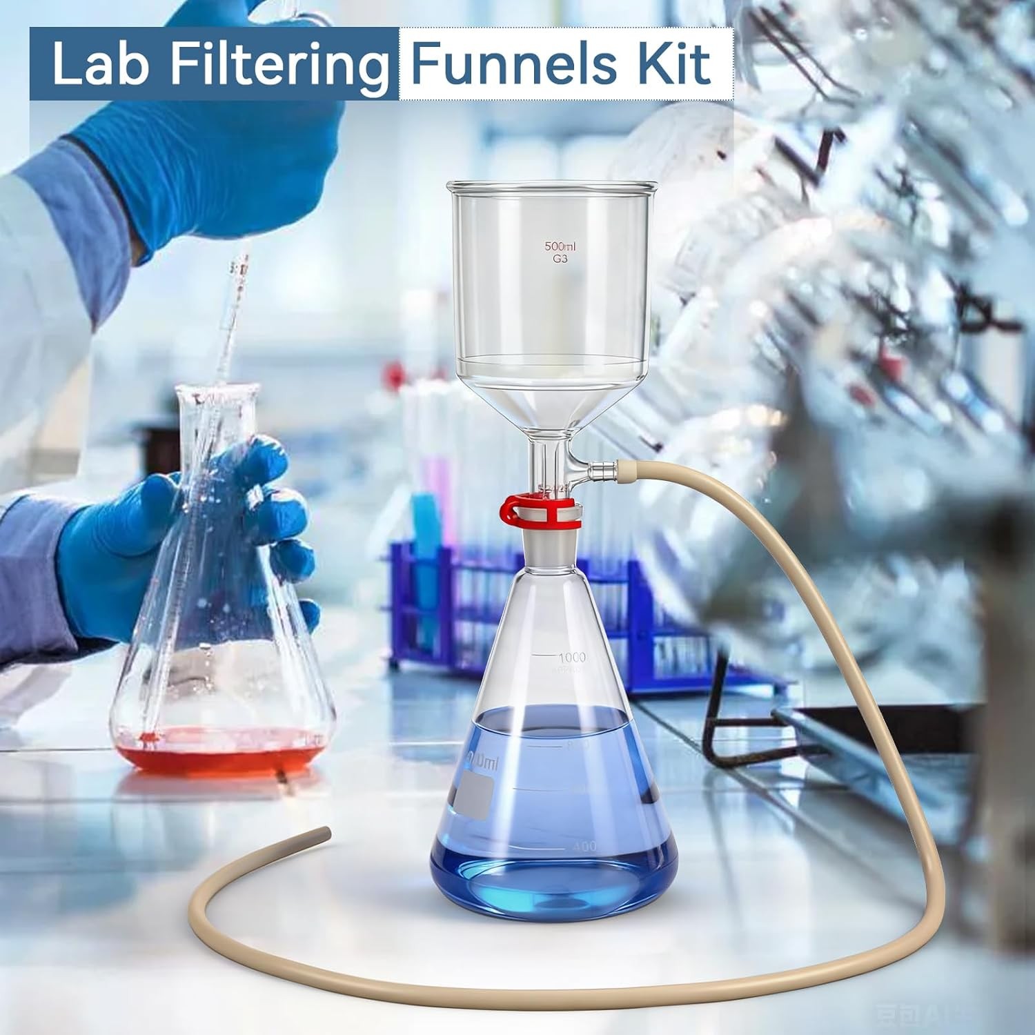 Flask Funnel Lab Vacuum Filtration 1L Filter Bottle+ 500ml Funnel + Filter Paper
