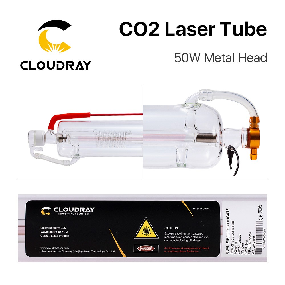 Cloudray 50W CO2 Laser Tube Length 1000mm Dia.50mm Metal Head US Stock