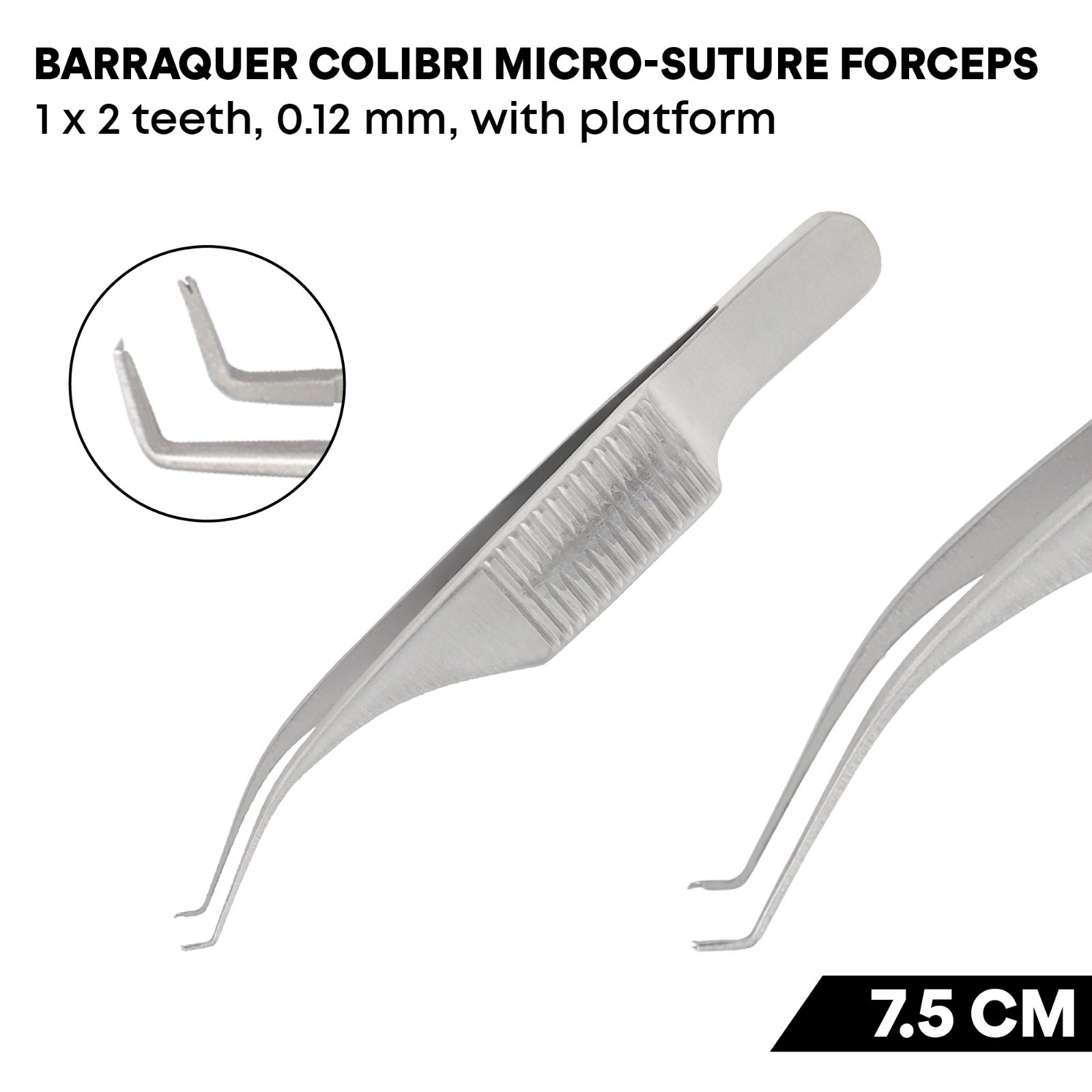 Barraquer Colibri Micro Suture Forceps 0.12mm 1 x 2 Teeth Ophthalmic Instruments
