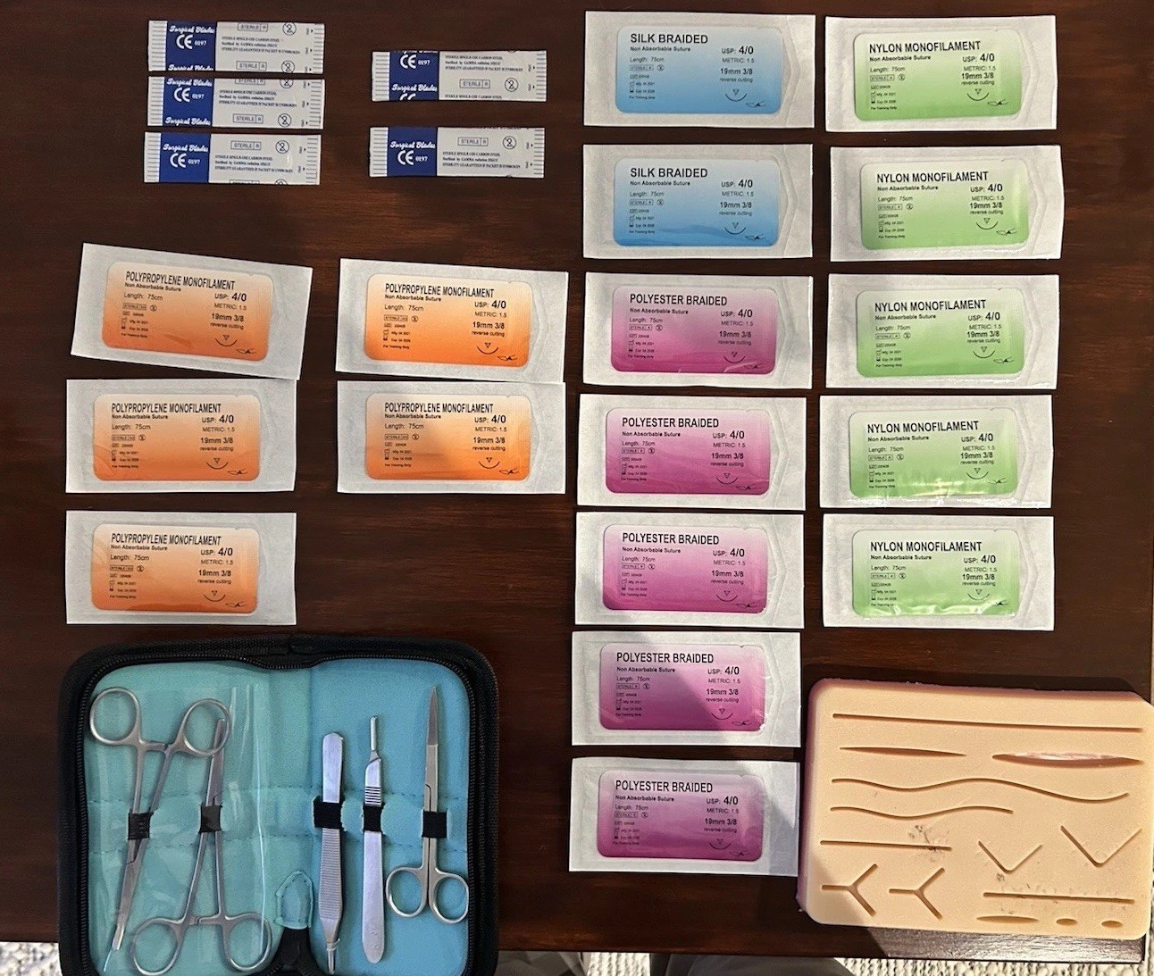 Complete Suture Practice Kit w/ Instruments & Sutures – Silicone Pad Gently Used